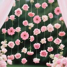 1 set de cascadas de flores con 20 piezas de flores falsas rosas mixtas y 1 rollo de 10m de cuerda transparente, decoraciones florales para decoración de fiestas (flor rosa aleatoria) - Multicolor - Ver 7