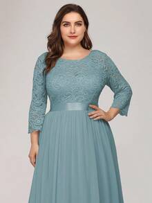 EVERPRETTY Women's Solid Color Elegant Chiffon Lace Patchwork Evening Dress - Baby Blue - View 3