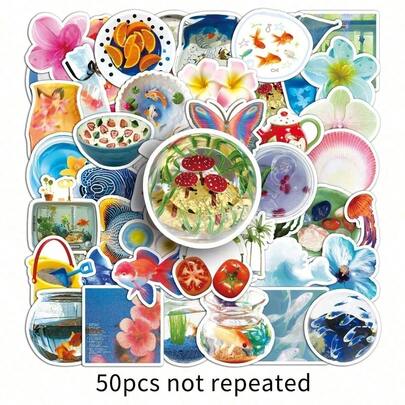 50 adesivos de verão tropical, fofos e modernos para scrapbooking, capas de celular, malas e tablets