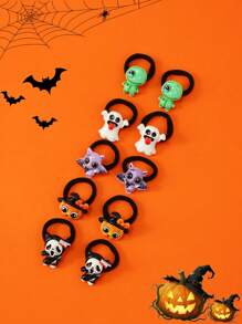 10 件装女孩卡通南瓜和骷髅万圣节派对发圈