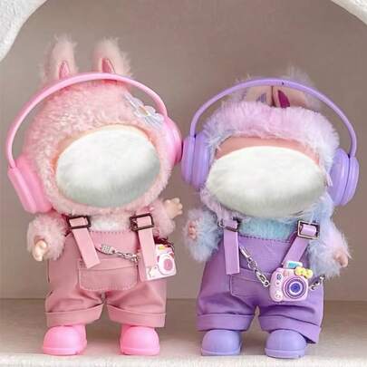 [Clothes Only] 17cm Doll Overalls Set, Colorful Suspender Pants Outfit For LABUBU Dolls (Doll Not Included)