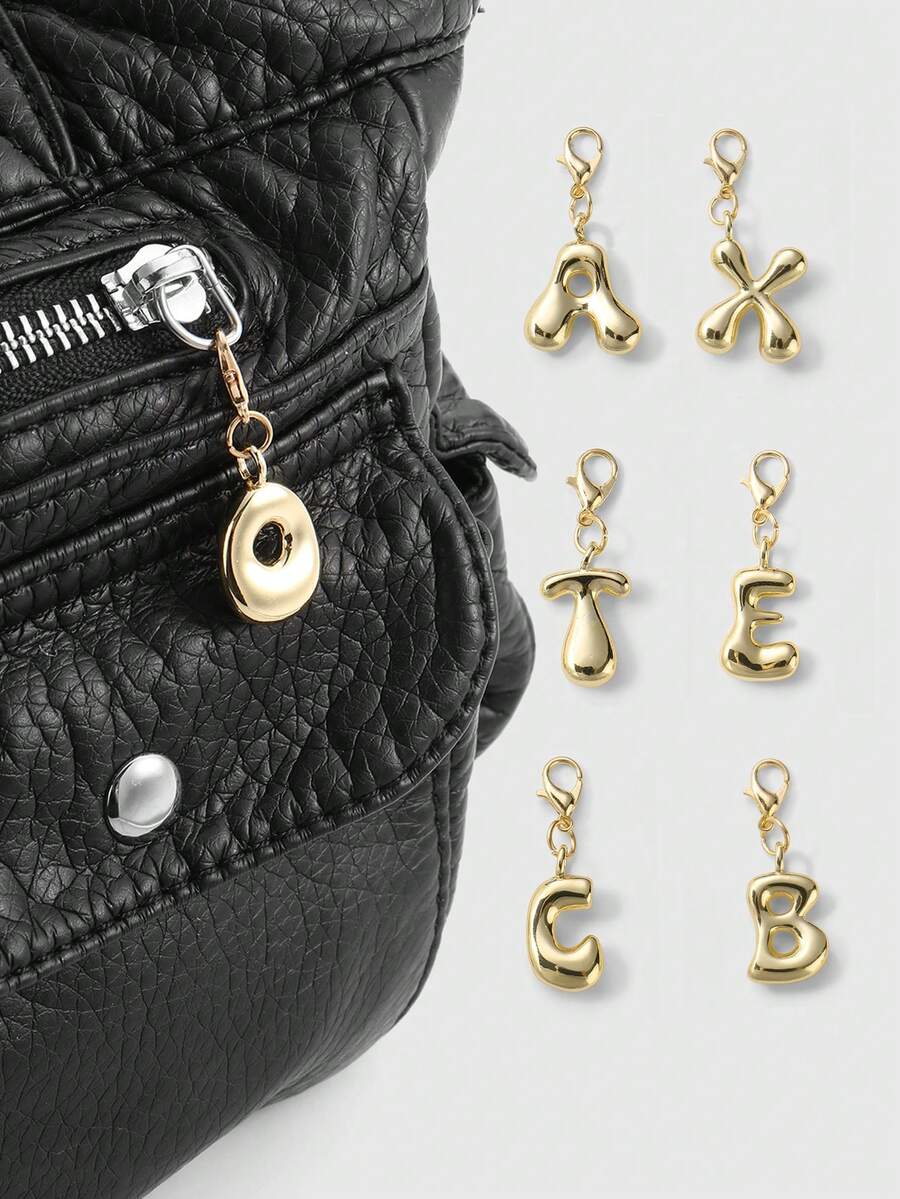 1 件 Y2K 简约优雅奢华百搭金银 26 个英文字母吊坠配饰，DIY 钥匙扣包包饰品，适合女性日常佩戴或送礼 - 金色 - 查看 1