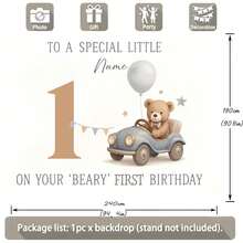 1 Stück individuell anpassbarer Name, Alter, Nummer, Teddybär Geburtstags Hintergrund Stoff, süßes Cartoon Porträt buntes Banner, personalisierter Geburtstag, Baby-Dusche Party Kuchen Tisch Hintergrund, Fotografie Vinyl Banner