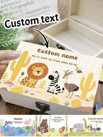 Caja de recuerdos personalizada, caja de almacenamiento de madera personalizada, caja de memoria personalizada para niños, caja decorativa personalizable, con estampados de animales en caja de madera, útiles escolares, regalos de cumpleaños, aniversario, decoración del hogar, sala de estar, dormitorio, recuerdos de crecimiento, niño, niña, estudiante, madre, familia, Día de la Madre, regalos únicos