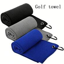 1pc 11.81" X 11.81" Waffle Plaid Golf Towel With Hanging Hook, Golf Club Cleaning Towel