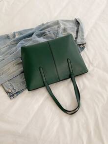 中号手提包和单肩包，女士 PU 皮革钱包，顶部提手（32 * 25 * 14 厘米）（中号） - 綠色 - 查看 9