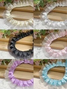 2-10 码缎面欧根纱蕾丝边饰 2 层褶皱荷叶边雪纺丝带 1.57 英寸褶皱边饰面料用于布料缝纫刺绣贴花婚礼工艺品丝带缝纫