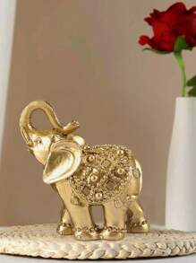 1pc Gold Pattern Elephant Ornament, Resin Statue, Wealth Statue, Home Office Living Room Coffee Shop Decoration, Best For Desktop Display Entrance, Best Gift, Winter, Decorations, Home, Wedding Decoration, Home Decor, Jewelry Collection Box, Party Decoration Valentine's Day Birthday