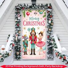 1pc New Year Merry Christmas Photo Backdrop, Featuring Cute Mouse Soldier & Ballerina, Holiday Party Curtain Decor, Winter Celebration Banner, Anniversary Doorway Painting, Photo Booth Prop, New Year Christmas Decoration