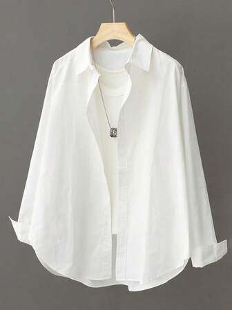 白色长款开衫衬衫，女士百搭外套