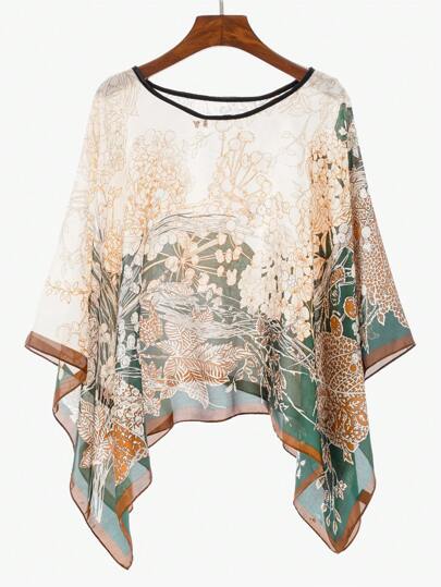 1pc Women's Vintage Elegant Floral Print Faux Silk Pullover Shawl, Summer Beach Cover Up Sunscreen Scarf Wrap
