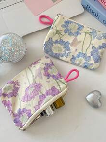 Floral Fresh Coin Purse, Lipstick Key Makeup Bag, Portable Inner Pouch, Sundries Data Cable Coin Storage Bag - Multicolor - View 3