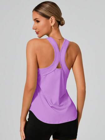 Ärmlös muskeltröja för kvinnor, lös passform med brottarrygg för vandring, löpning, gym, yoga, sommar