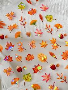 1 秋冬季节，激光和贝壳灯美甲贴纸，采用黄色和红色设计风格以及温暖的枫叶风格颜色，适合美甲爱好者收藏和女士和女孩DIY使用 - 彩色 - 查看 8