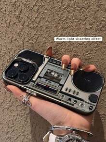 Recorder 1pc Fashionable Cassette Tape Print Shock-Proof Phone Case Compatible With Iphone 11 12 13 14 11Pro Max 12Pro Max 13Pro Max 14Pro Max XR 15 15Pro 15Pro Max, Series - Black - View 1