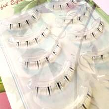 10 对睫毛套装 - 上睫毛 + 下睫毛，山茶花尖端，自然外观，一体式 + 流苏仿手绘下睫毛，透明茎，浅欧亚卡通眼妆，适合舞台表演、派对