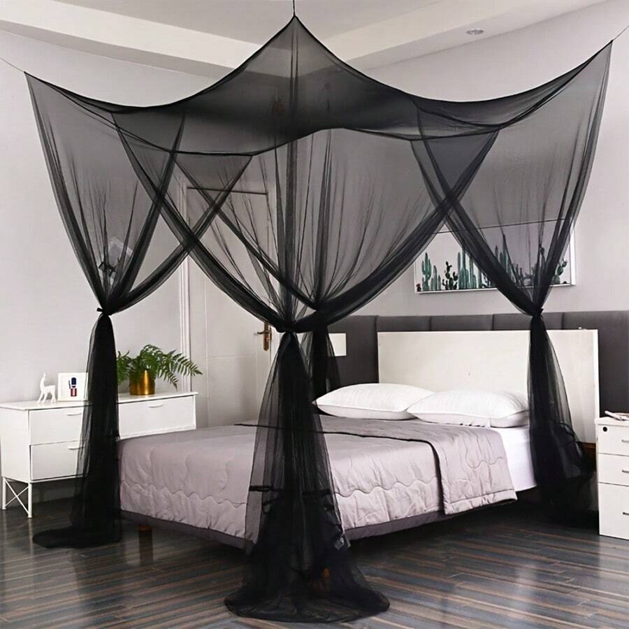 Suitable For Big Bed 4 Door Ceiling Mosquito Net Romantic 4 Door Bed Canopy Bedroom Dorm Home Decoration - 黑色 - 查看 1