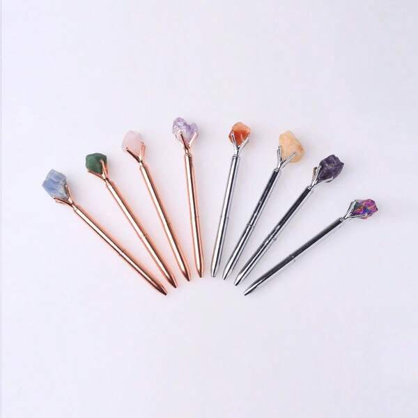 1pc Natural Crystal Raw Stone Pen, Creative Mineral Specimen Gift