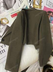 Chaqueta blazer casual suelta y corta para mujer, tejido de 120G, para primavera y otoño