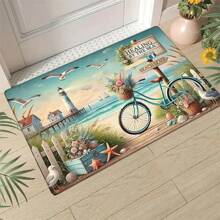 1pc Crystal Velvet Entrance Doormat, Decorative Modern Wood Grain Maple Leaf Non-Slip Outdoor Rug Set