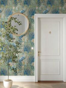 Papier peint autocollant amovible vintage à fleurs bleues et paon. Papier peint autocollant amovible et imperméable pour dosseret de cuisine, armoire, papier peint, stickers muraux, décoration murale, décoration de chambre, décoration de cuisine, décoration de la maison