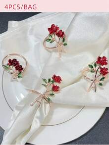 12/10/8/6/4/2 件金属玫瑰餐巾环套装 - 适用于西餐厅，玫瑰花餐巾架适用于母亲节、宴会、派对、婚礼，花餐巾环适用于情人节宴会餐桌装饰，金属玫瑰餐巾架 - 彩色 - 查看 19