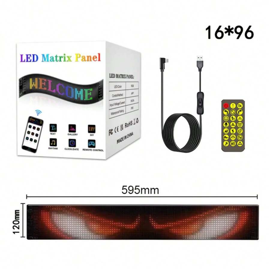 USB 5V Flexible RGB Addressable Devil Eyes LED Matrix Pixel Panel Information Signage - 16 x 94 píxeles (59,5 cm x 12 cm) - Ver 1