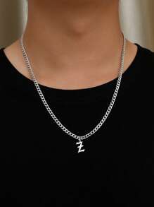 1pc Charm Fashion 26 Letters Pendant Necklace For Men Stainless Steel Jewelry Accessories For Summer Vacation Travel Beach Party