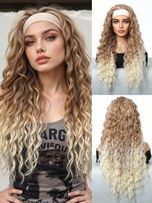 渐变金色卷发头带假发，女士蜜金色软发非洲卷发卷曲合成假发头带假发，母亲节礼物（渐变金色） - 漸變金色 - 查看 2