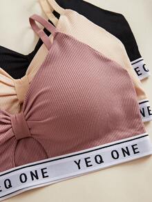 3SETS Ladies Sexy Openwork French Bra Briefs Suit, Comfortable And Wireless, Letter Printed Sling Tube Top Beautiful Back, Chest Pad Wrapped, Sports Bra Suit.