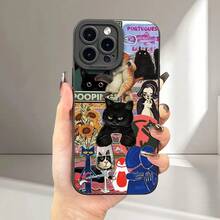 Estuche de Teléfono Suave con Patrón de Colores Gatos y Ojos de Ángel, Impresión UV Mate, Protección Completa 360 °   para iPhone 17 16 11 12 13 14 Pro Max E Mini - Negro - Ver 9