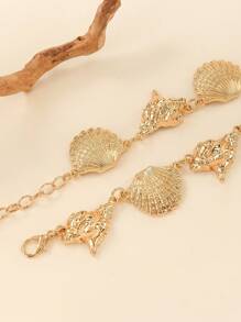 1 件波西米亚贝壳海星贝壳吊坠腰链，奢华金色海洋风格肚脐链，适合女性日常、时尚、海滩度假、珠宝搭配 - 金黃色 - 查看 4