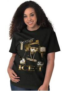 Vintage Hip Hop Rapper Ice T Quote Graphic T Shirt Men Or Women - 黑色 - 查看 5