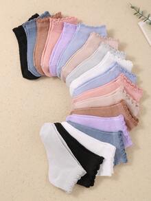 9 Pairs Girls' Breathable Boat Socks - Solid Colors With Lace Trim, Soft & Comfy For School, Play, Party - Cute Kids Sock Gift Set (Forest Style) Kids Socks Ankle - Multicolor - View 8