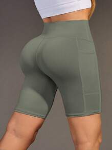 1 Stück Damen Radlerhose in Große Größen mit hoher Taille, leichte Sommer Sport Fitness Laufshorts mit Seitentaschen, leuchtend blaue figurformende Yoga Shorts