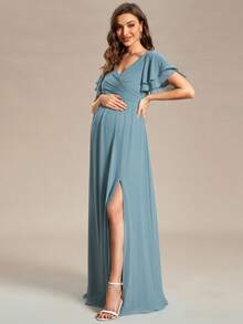 优雅荷叶边袖收腰孕妇装