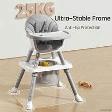 PANGDUBE 7-In-1 Baby High Chair – Dining Table, Learning Chair, Building Blocks Table & Standing Trainer – Adjustable Children's Chair With Anti-Tip Safety, 5-Point Harness & Storage Basket (0-6 Years) - Grey - View 5