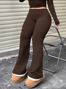 3pcs/Set Large Size Women's Casual High Yoga Pants Set   Elastic Waist Gym Workout Flare Leggings - 咖啡棕色+黑色+灰色 - 查看 3