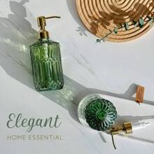 18Oz Green Glass Soap Dispenser With Gold Rust Proof Pump, Refillable Kitchen Soap Dispenser For Dish Soap, Soap Dispenser Bathroom For Hand Soap, Lotion, Body Wash.