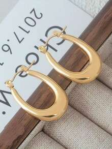 1 Pair Women's Minimalist Stainless Steel U-Shaped Earrings, Fashion Elegant Earrings