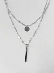 1pc Fashionable Multilayer Metal Disc Tassel Pendant Necklace For Women, Collor Bone Chain, Suitable For Party And Gift - Antique Silver - View 6