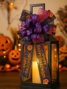 1 pieza Lazo de decoración de Halloween, estilo espeluznante, texto Feliz Halloween, lazo con estampado de telaraña, calabaza y sombrero de bruja, con capa de malla y purpurina, adecuado para coronas, puerta principal, paredes, ventanas, chimeneas, envolver regalos, decoración de fiestas, decoración de entrada de casa embrujada, decoración del hogar, decoración de la habitación - Multicolor - Ver 8