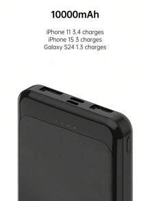 1pc 10000mAh Power Bank With 2 USB Ports, Compact Black Portable Charger With Indicator Lights, Not Fast Charging, Suitable For Graduation Gifts, Singles Party Favors, Bridesmaid Gifts, Father's Day Gifts, Bridal Shower Favors, Wedding Guest Gifts, Birthday Party Decor And Wedding Supplies - Black - View 7