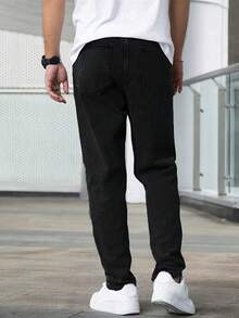 男士休闲修身紧身牛仔裤 - 适合所有季节 - 黑色 - 查看 3