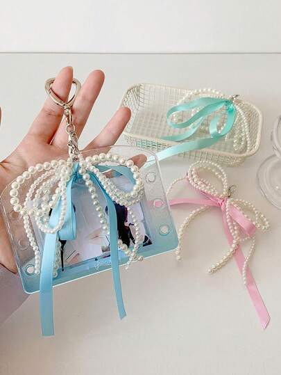 Ballet-Style Ribbon Pendant, Bag Charm, Beaded Bow Decor, Student Backpack Keychain, Card Holder Decoration