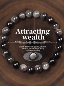 1Pc Elegant Amethyst Gemstone Elastic Bracelet For Men Women- Handcrafted Unisex Wristband Accessory Ideal For Gift & Daily Wear