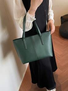 中号手提包和单肩包，女士 PU 皮革钱包，顶部提手（32 * 25 * 14 厘米）（中号） - 綠色 - 查看 4