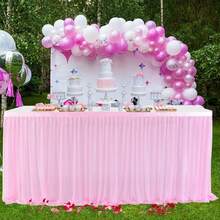 1pc Polyester Ruffled Table Skirt, Suitable For 48/72/96/108/168 Inch Rectangular Tables, Wrinkle-Resistant And Easy To Clean, Ruffle Hem Design, Ideal For Birthday, Party, Wedding, Bridal Shower, Celebration Decor - Multicolor - View 10