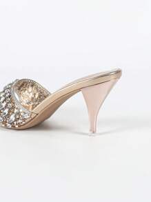 Spring/Summer Women's High Heels Clear Pointed Toe Sandals Comfortable Glitter Rhinestone Decoration Suitable For Parties And Gatherings Valentines - Champagne - View 7