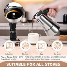(304L Stainless Steel)9 Cup Moka Pot Percolator Italian Coffee Maker 450ml Stovetop Espresso Moka Stainless Steel Coffee Maker Classic Coffee Maker Suitable For Induction Cooker Ceramic Cooker Belly 2/4/6/9 Cups Optional - Silver - View 4